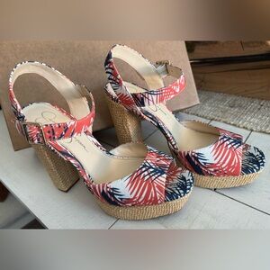 Jessica Simpson Espadrille Wedge Sandals – Tropical / Palm Print - New w/out box